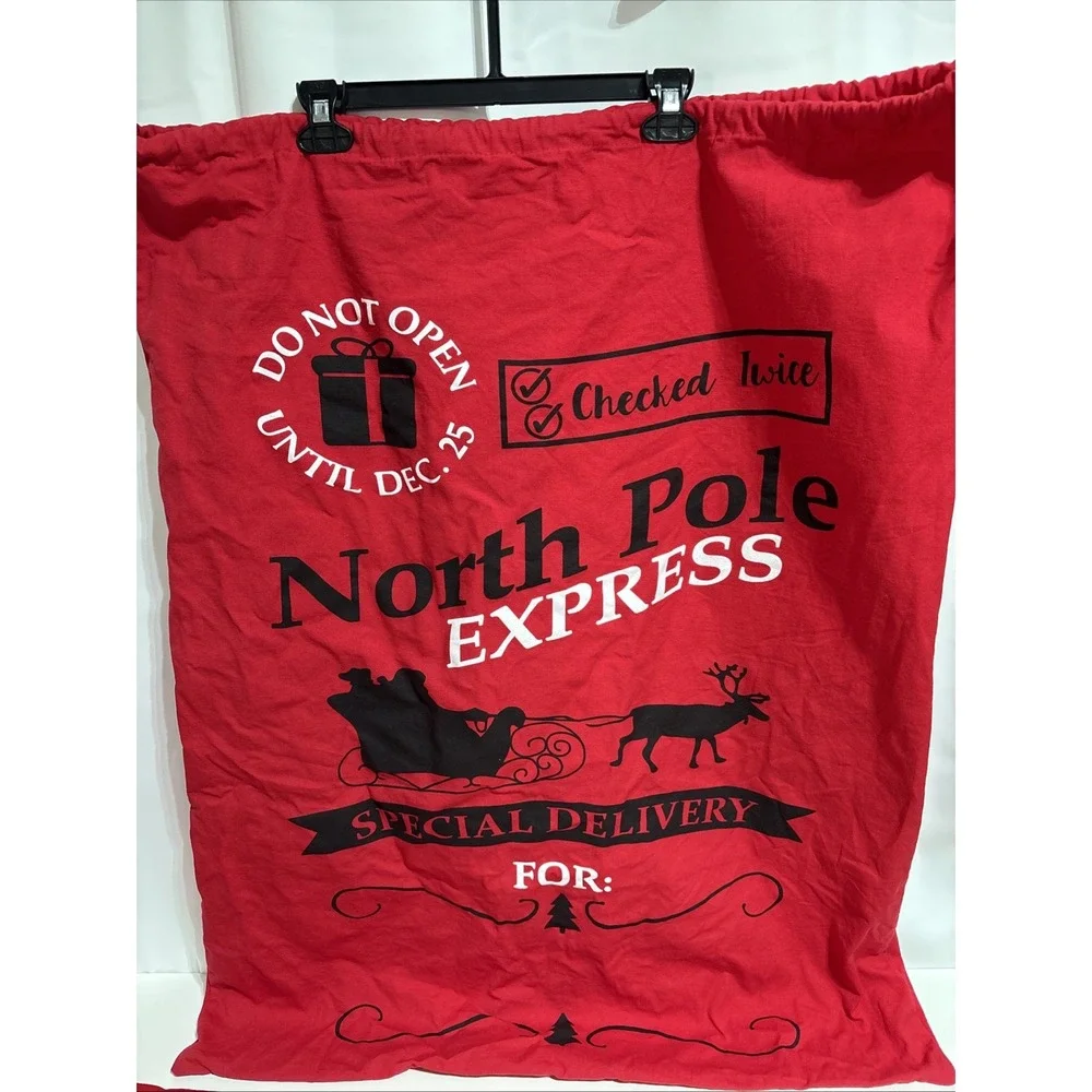 3 North‎ Pole Express Santa Sack Christmas Gift Canvas Bag 34x28 2 Red 1 White